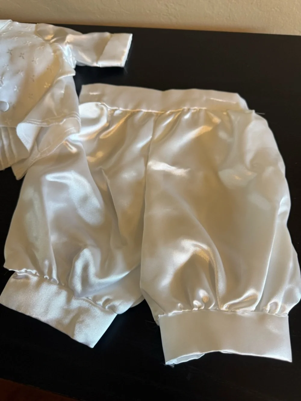 Vtg Baby Boy Christening Baptism Tuxedo Set White Satin Cross Embroidery  6-9M